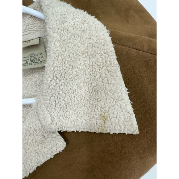 L.L. Bean Womens Jacket Size XL Petite Faux Suede Brown Button Up Sherpa Lined - Picture 5 of 15